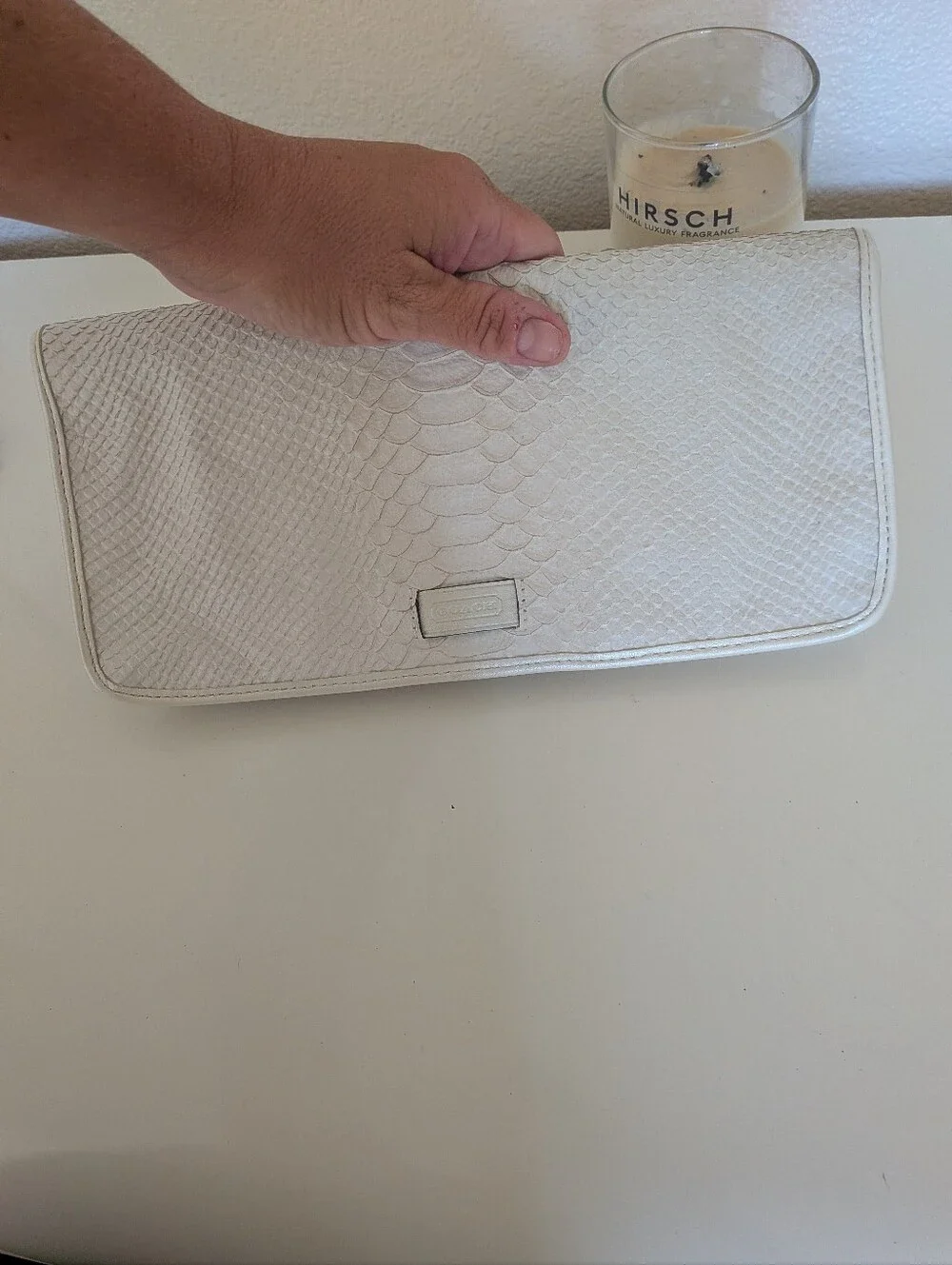 Coach Leather Lizard Embossed White Foldover Clutch